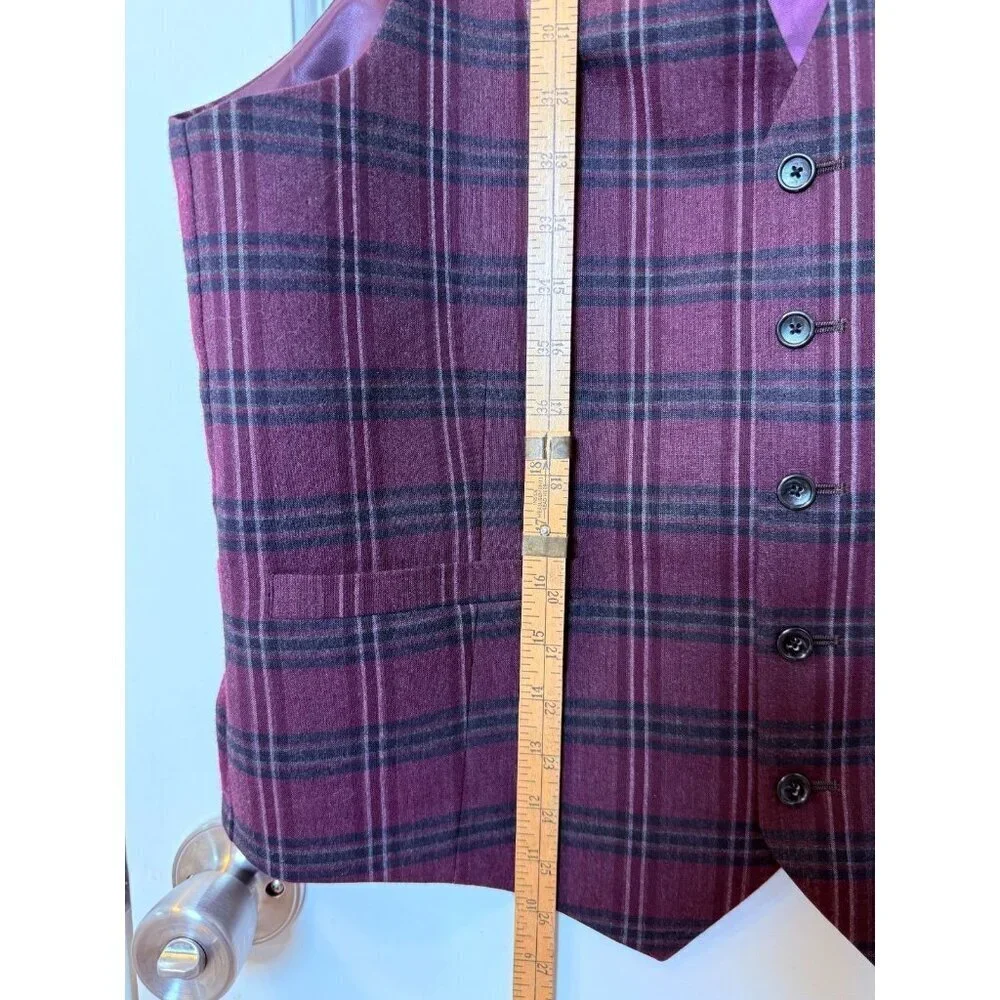 Paul Fredrick Deep Purple Dark Grey Plaid Men's Wool Vest Size 40